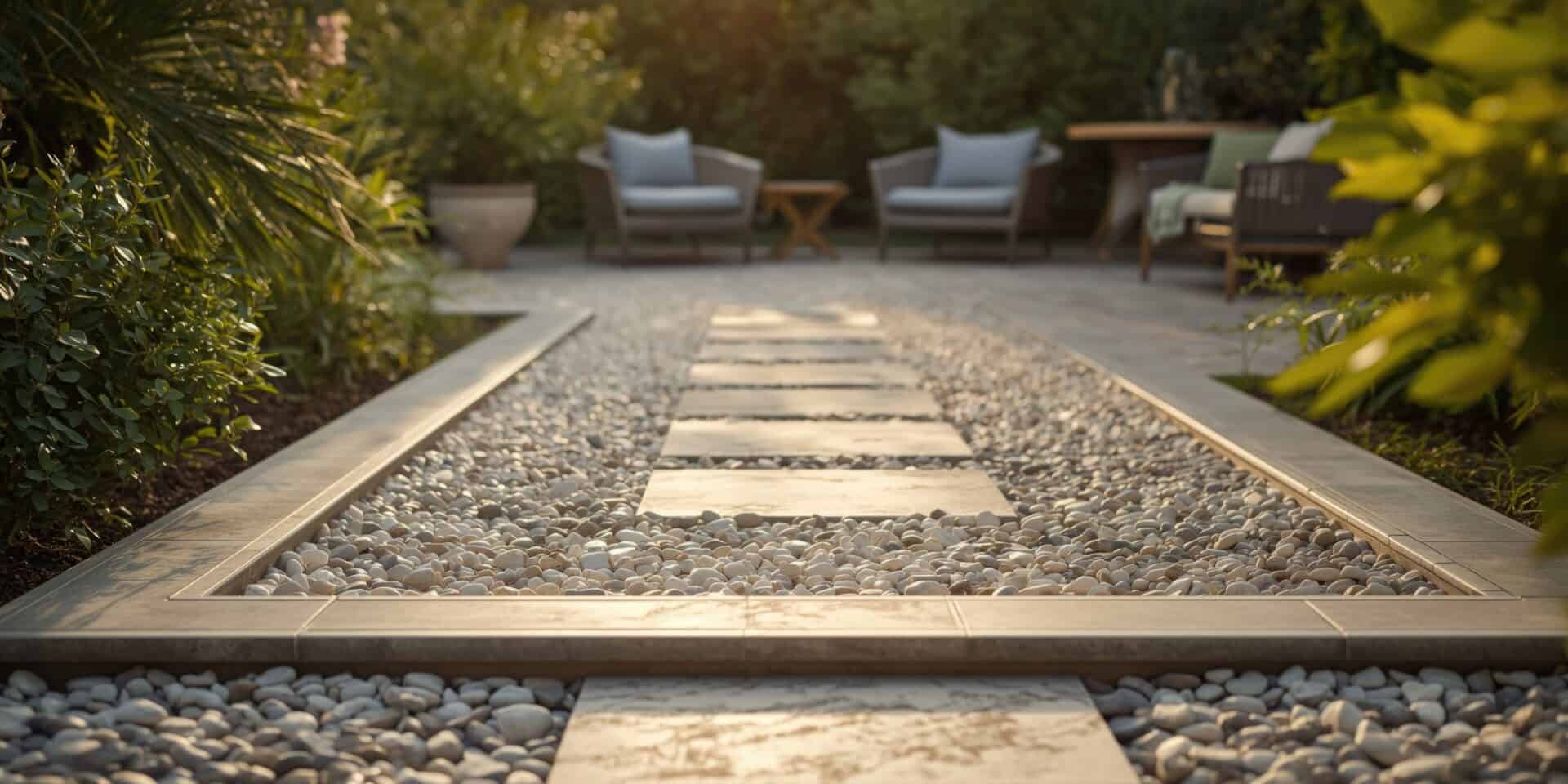 Garden path with stepping stones and decorative gravel